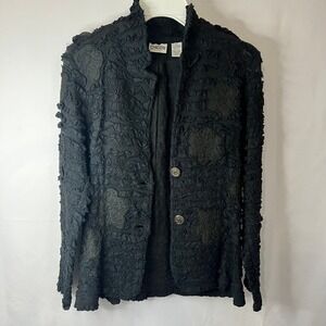 Chico's Textured Floral Black Jacket Blazer Size 0 Women's